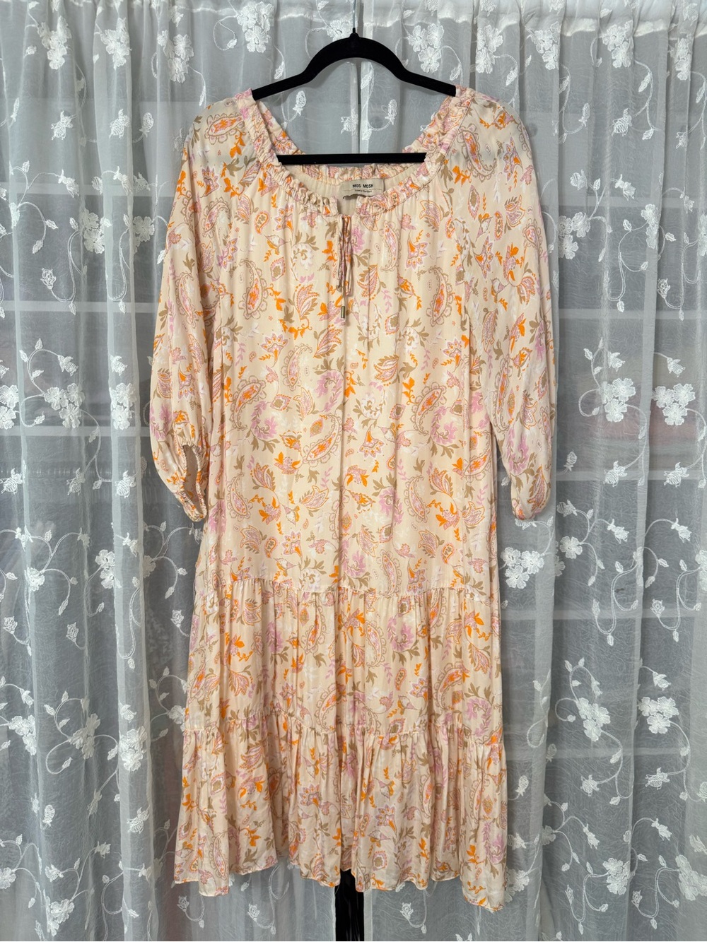 Mos Mosh - ‘Tinka Chintz’Tiered Floral Peasant Dress in Cream with Pink & Orange